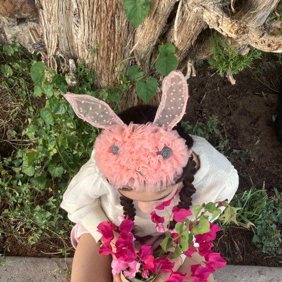 Pink Bunny Rabbit Ears Headpiece Headband Lace Beads Chiffon Ruffle main image 13